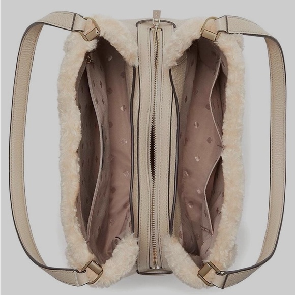 NEW kate spade Leila leather & sherpa triple compartment shoulder bag - Picture 2 of 11